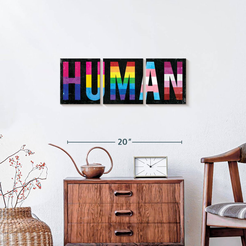 "Pride humaine", ensemble de 3 impressions sur toile par Pride Palette Studio, H 8 po x l 26 po x P 1 po