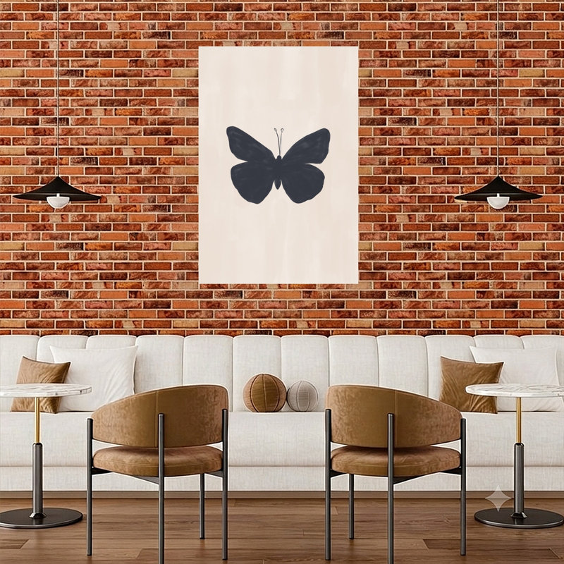 Silhouette de papillon sombre, style minimaliste rustique abstrait, paysage de papillons, art mural nature, H 48 po x l 32 po