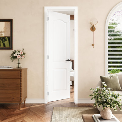 24" X 80" 2-Panel Molded Solid Interior Prehung Arch Top Door With Black Hinges, Solid Core Door Slab With Frame, Interior Door As Pantry Door, Bedroom Door, Laundry Door, Closet Doors, Room Doors, Left Hand