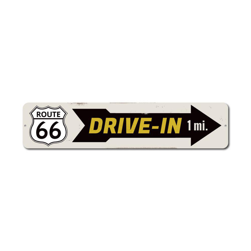 Plaque en aluminium Drive-In Route 66, H 6 po x l 24 po x P 0,063 po