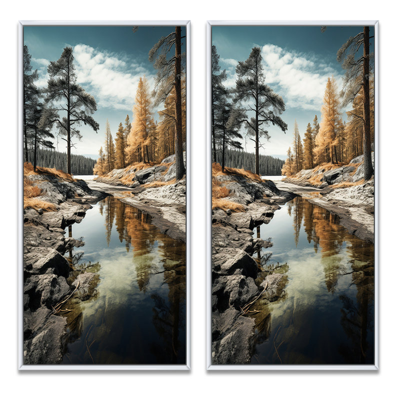 «Suède rivière Serenity», 2 pièces sur toile, Cadre blanc, H 32 po x l 32 po