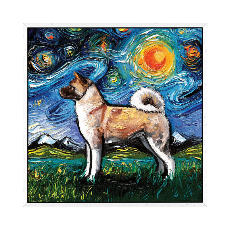 Akita Inu Night by Aja Trier - Print on Canvas, 45.72 cm H x 45.72 cm W, White Framed