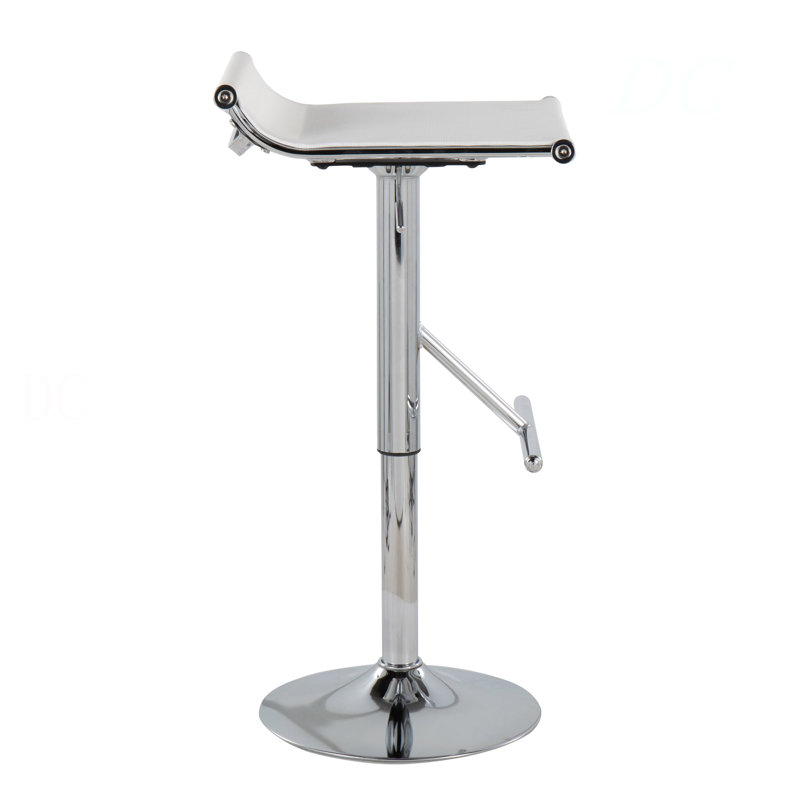 Tabouret de bar contemporain réglable en chrome et filet blanc