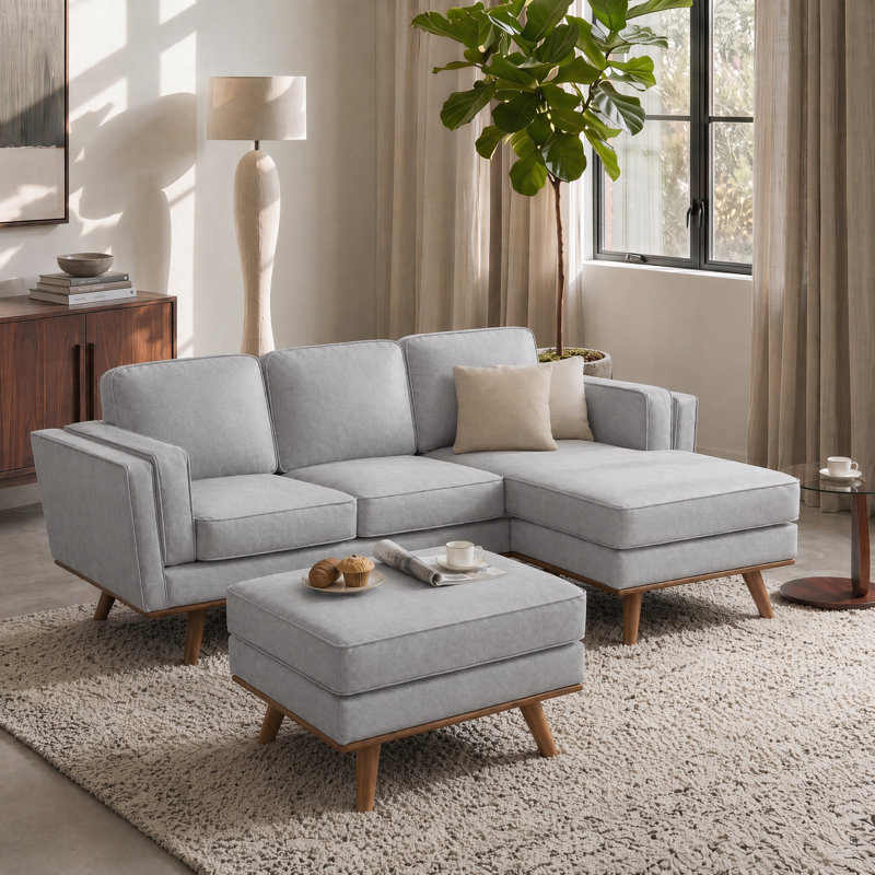 2-Piece Upholstered Square Arm Sofa Set, Chenille gris foncé