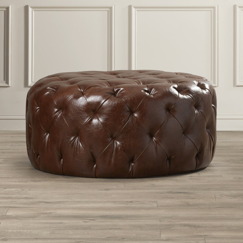 Bartlow Faux Leather Ottoman, Brown Faux Leather