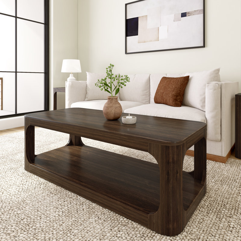 Table basse rectangulaire moderne avec tablette, Noyer, H 17,75 po x L 48 po x l 24 po