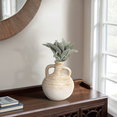 Demitre Vase Pottery Terracotta Modern Glam 13-Inch Ivory Tan Decorative Accent for Home Office Bedroom Living Room Display