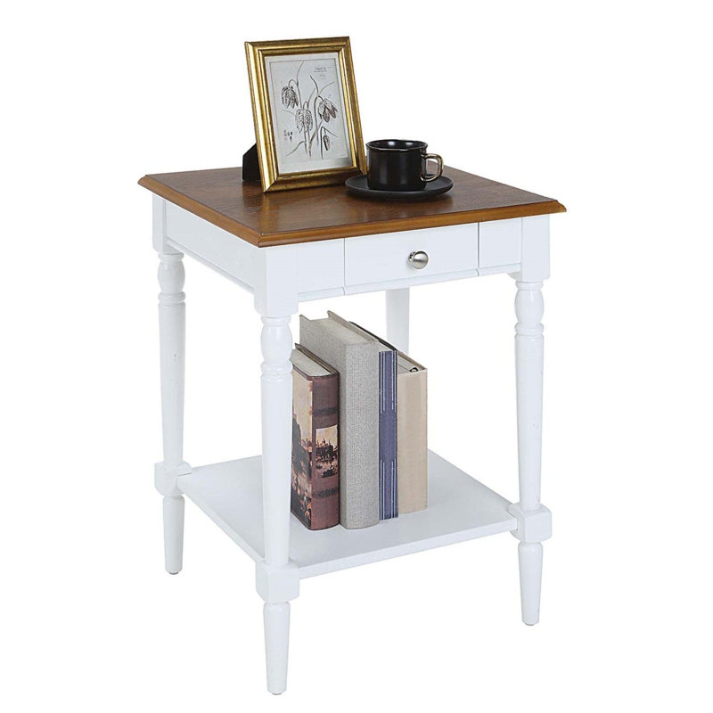 French Country Driftwood & White Square End Table with Storage