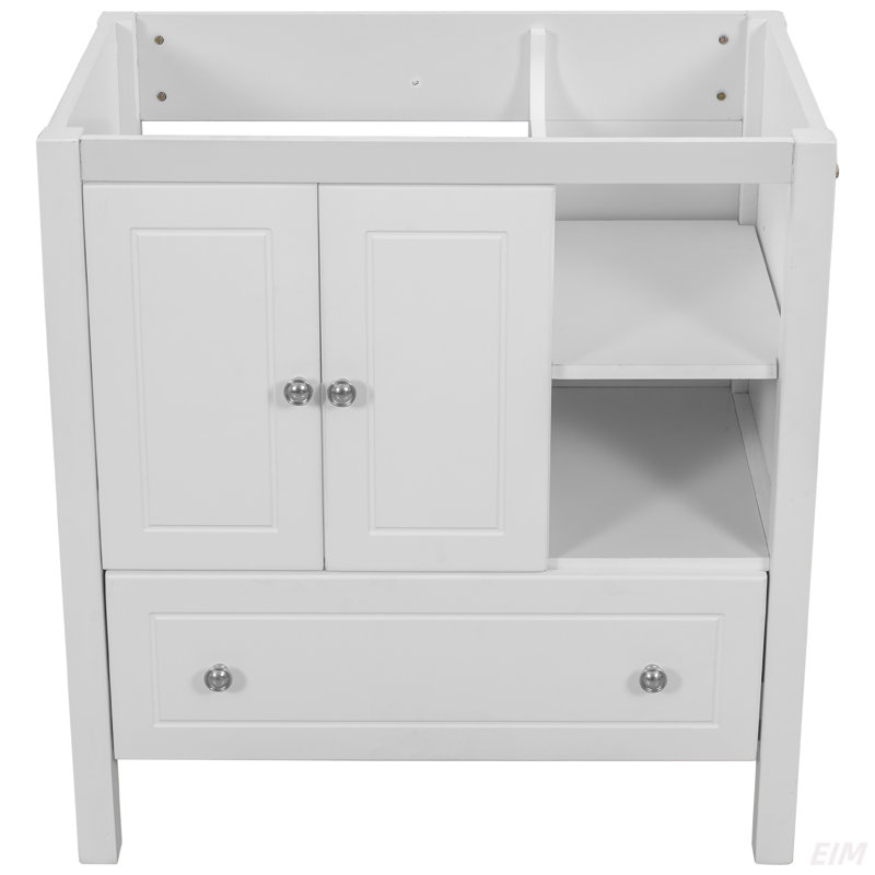 Base de meuble-lavabo 30 po seulement, structure en bois massif, armoire de rangement de salle de bain avec portes et tiroirs (armoire)