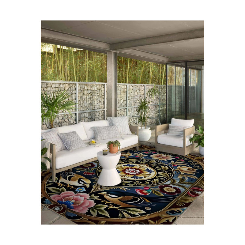 Tapis décoratif multicolore à motif floral et oiseaux, Rectangle 3 pi 3 po x 4 pi 11 po