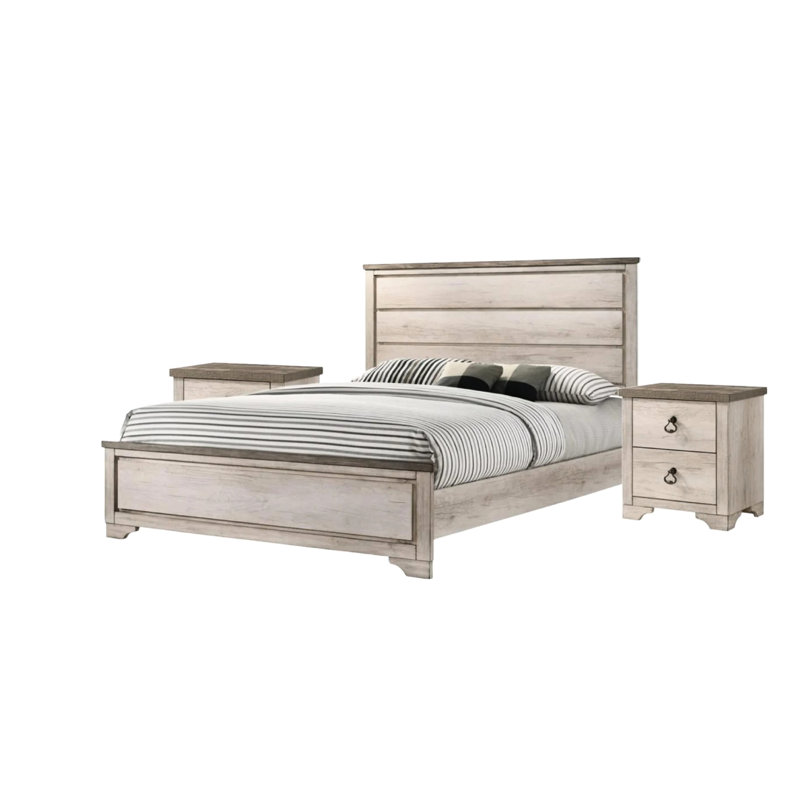 Lit double contemporain avec panneau en bois flotté et brun vieilli, Lit double