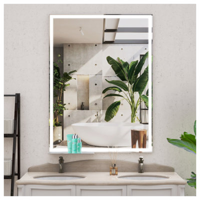 48" x 36" Rectangular LED Bathroom Vanity Mirror with Hidden Backlight, Silver Aluminum Frame, Wall Mounted