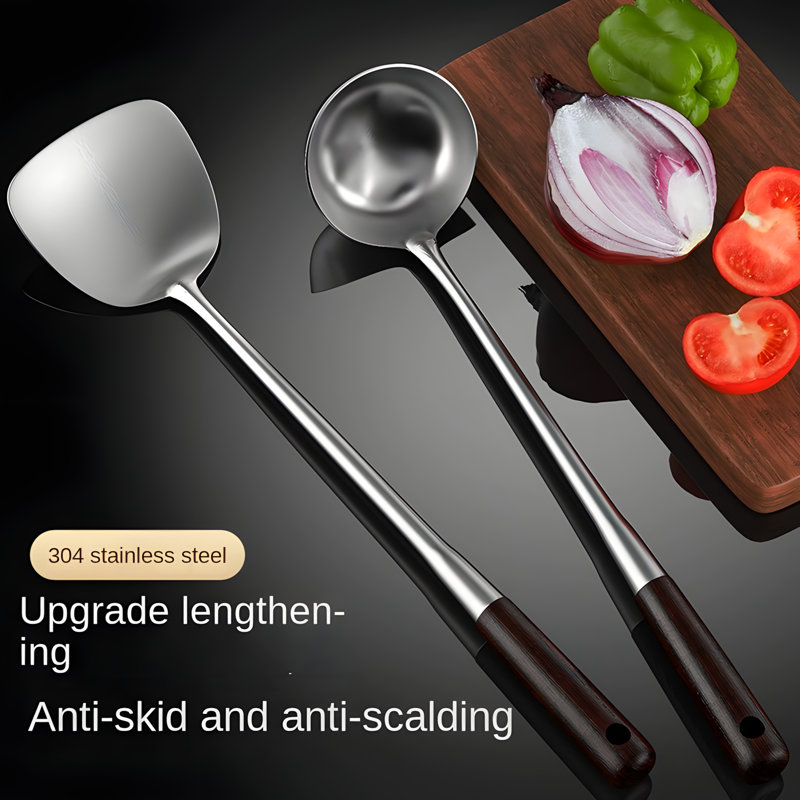 Ensemble d'ustensiles de cuisine en acier inoxydable de qualité supérieure 304 avec poignée allongée pour la cuisson, le brassage et le service