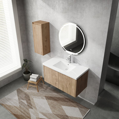 Bathroom Vanity With Sink And Side Cabinet - 36" Ample Storage Contemporary Rust Handle Modern Fixture