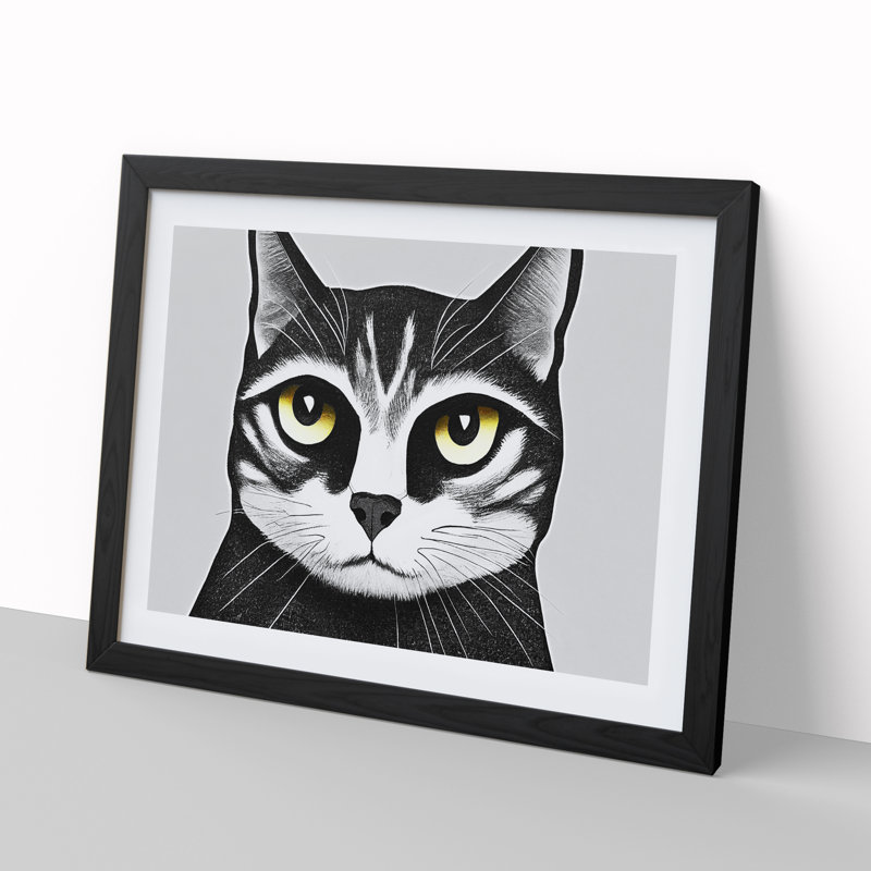 Cat Illustration Vol.5 Abstract - Framed Print, Black, 46cm H x 64cm W x 2cm D