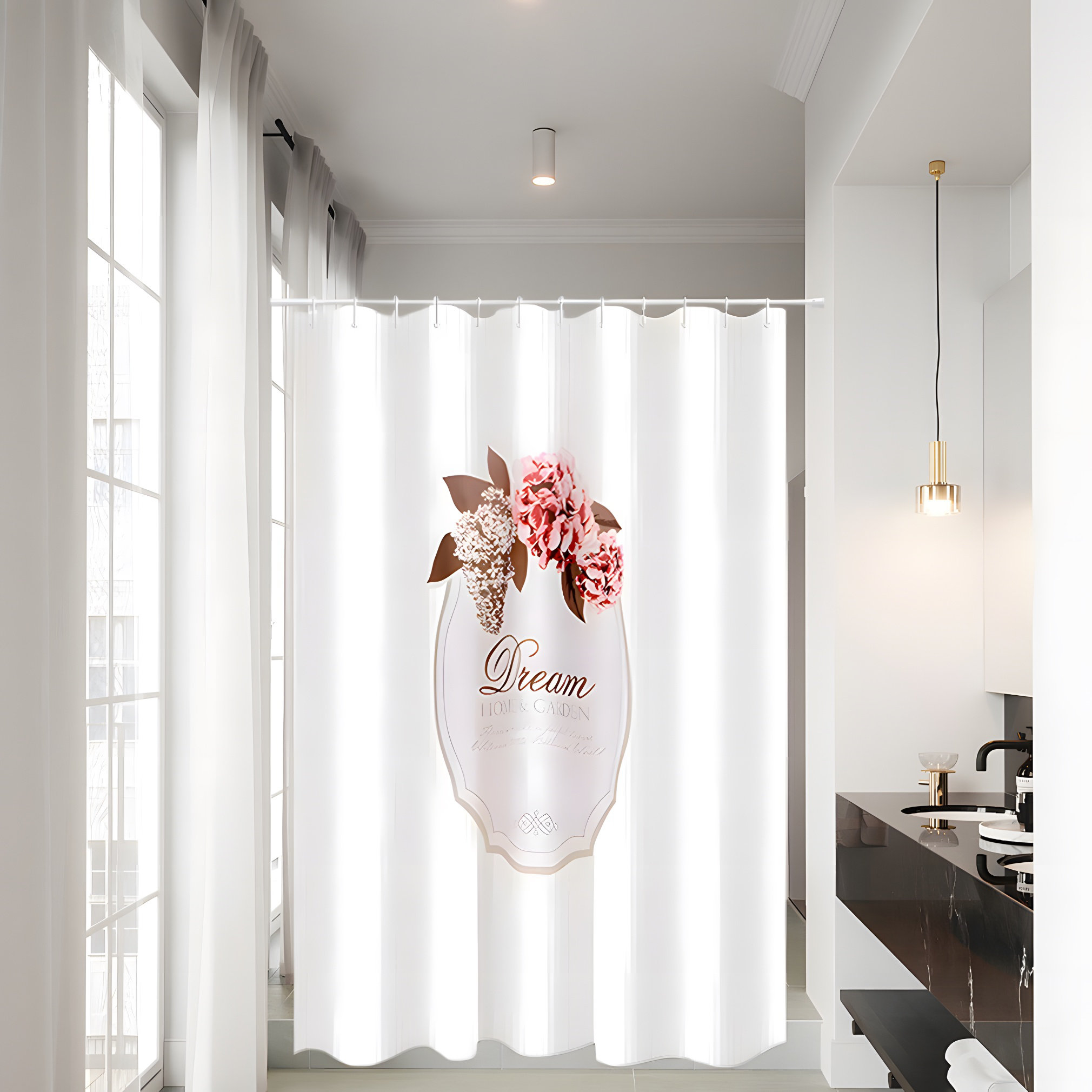 LIYONG Bathroom Shower Curtain Set With No Punching, Bathroom Curtain ...