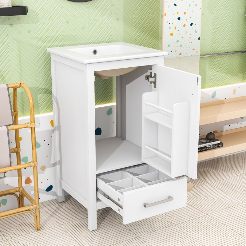 Meuble-lavabo compact 18 po avec lavabo et rangement à fermeture en douceur, Blanc