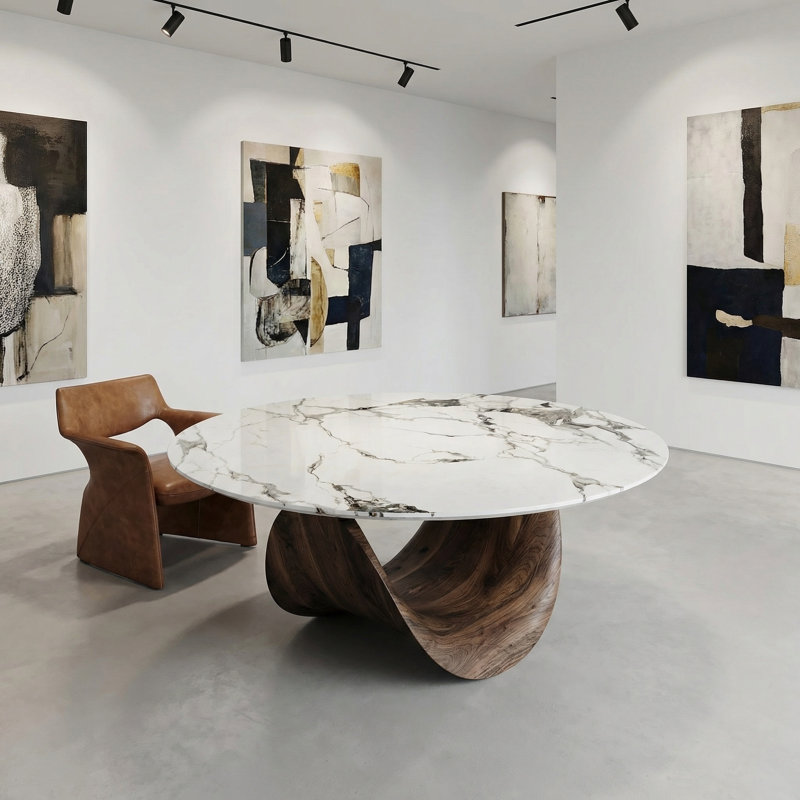  Table de salle à manger en pierre frittée 53 "Calacatta Luxe, Blanc gris, H 0,47 po x L 53,15 po x l 53,15 po