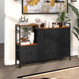52"W 7-Drawer Fabric Dresser, Media Console Table, With Shelf, Charging Station