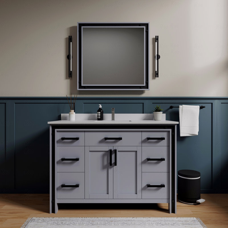 Meuble-lavabo simple 48 po de largeur x 22 po de profondeur, comptoir en quartz blanc, Quartz blanc