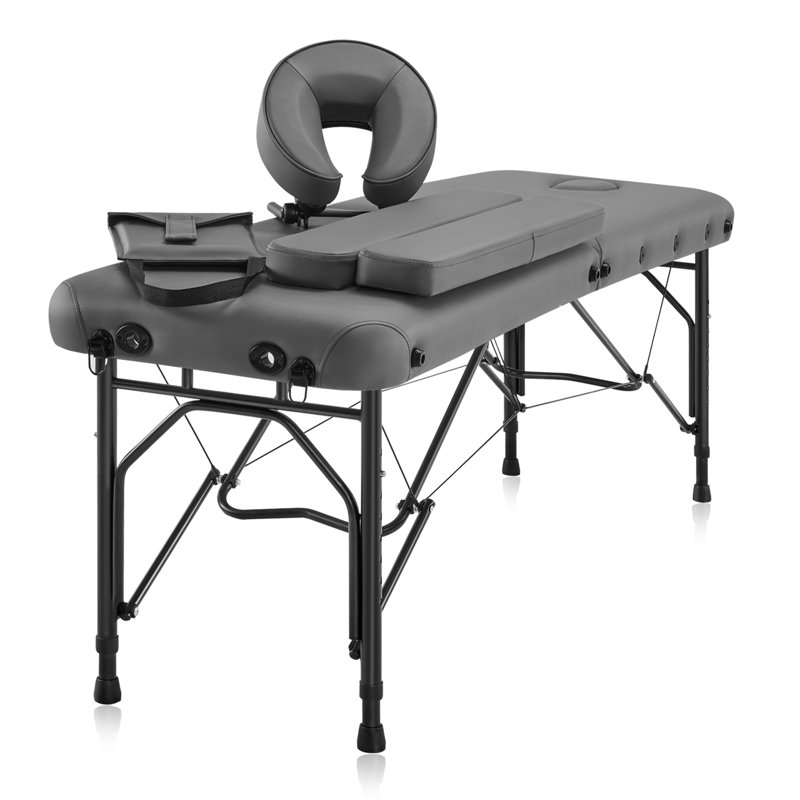 DR.LOMILOMI Table de massage portative pliable en aluminium ultralégère de format voyage Halia 302 pour massothérapeutes mobiles professionnels, avec rallonges d'accoudoirs latéraux, L70 x l21, gris