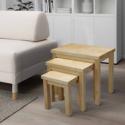 Ensemble de 3 tables gigognes rectangulaires avec cadre en bois, brun naturel