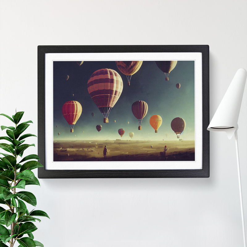 Mesmerising Hot Air Balloons - Single Picture Frame Painting, Black, 46cm H x 64cm W x 2cm D