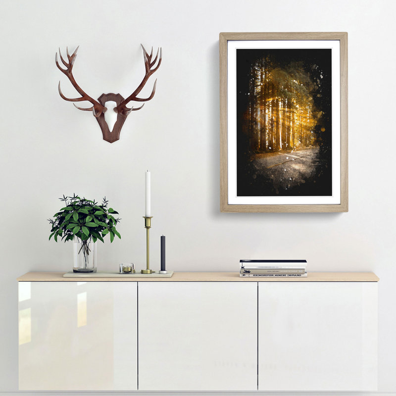 Sunlight Through the Forest - Framed Print, 63cm H x 45cm W x 2cm D, Oak Framed
