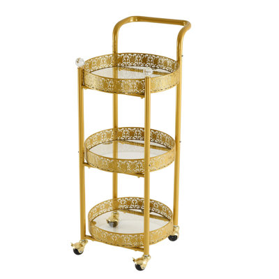 Fashion Coffee Tables Utility Carts 3-tier Serving Cart Metal Frame Rolling Cart Mobile Drink Cart With Wheels Wine Cart Luxury Storage Cart Luxury