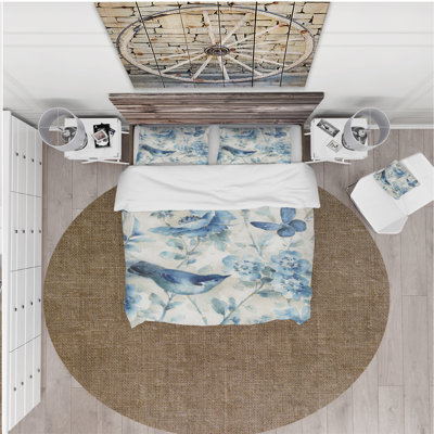 Indigold Bird Cottage Family II - Ensemble de housse de couette Farmhouse - Microfibre de polyester