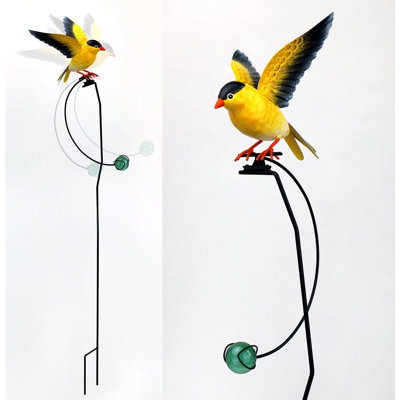 Black And Yellow Bird Kinetic Rocking Motion Stake