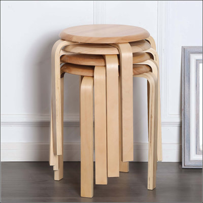Ensemble de tabourets empilables en bois cintré de 4 à 18 po de style rond sans dossier, avec chaises en feutre et rembourrées antidérapantes pour salles de classe / salles à manger / cuisines