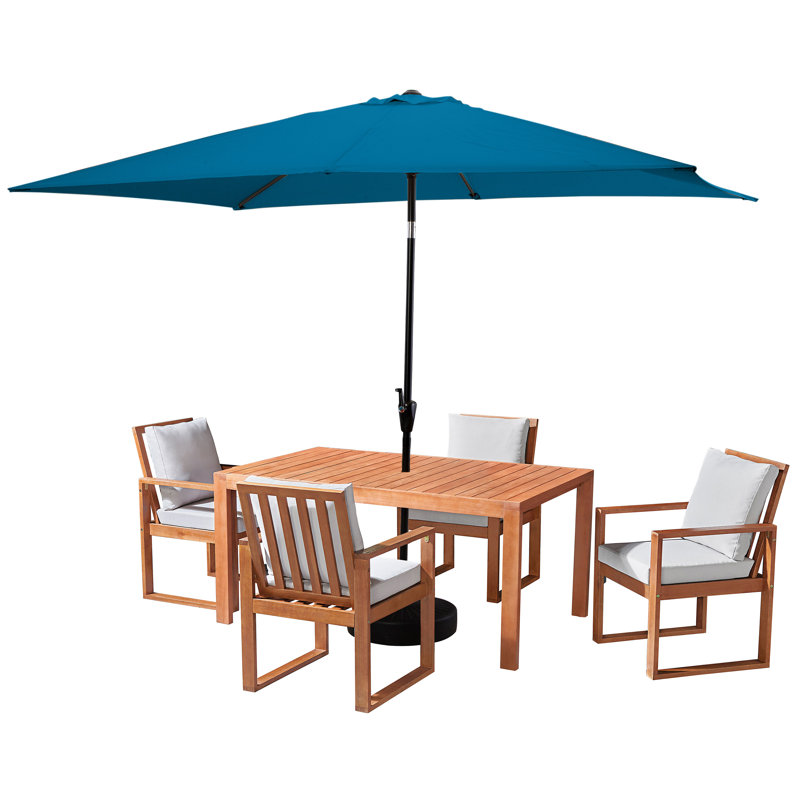 6 Piece Set, Weston Table with 4 Chairs, 10-Foot Rectangular Umbrella Turquoise, Navy, 4