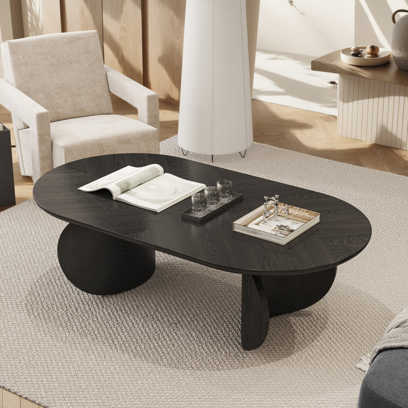 Erandi 51.2” Modern Wood Coffee Table With Two Abstract Support