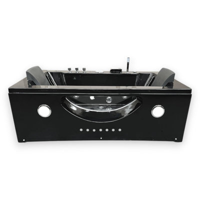 HYPNOTIC 71" x 36" 2-Person Black Whirlpool Bathtub with Dual Pump, Heater & Glass Front Panel