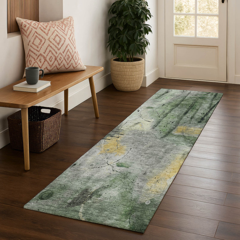 Premium Machine Washable Mayfield AMF2032 Abstract Rug, 2'3" x 7'6" Runner, Pewter