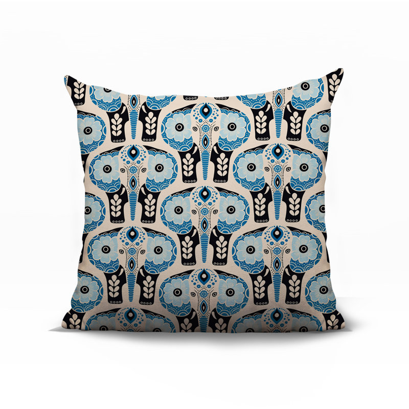Oreiller carré réversible intérieur / extérieur Hayes Elephant, Turquoise, Carré 17 po