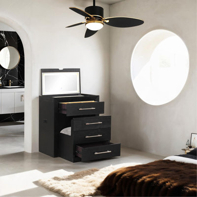 Bedside Vanity Set W/ Stool Black Storage Drawers Nickle Pulls Handles Vanity Led