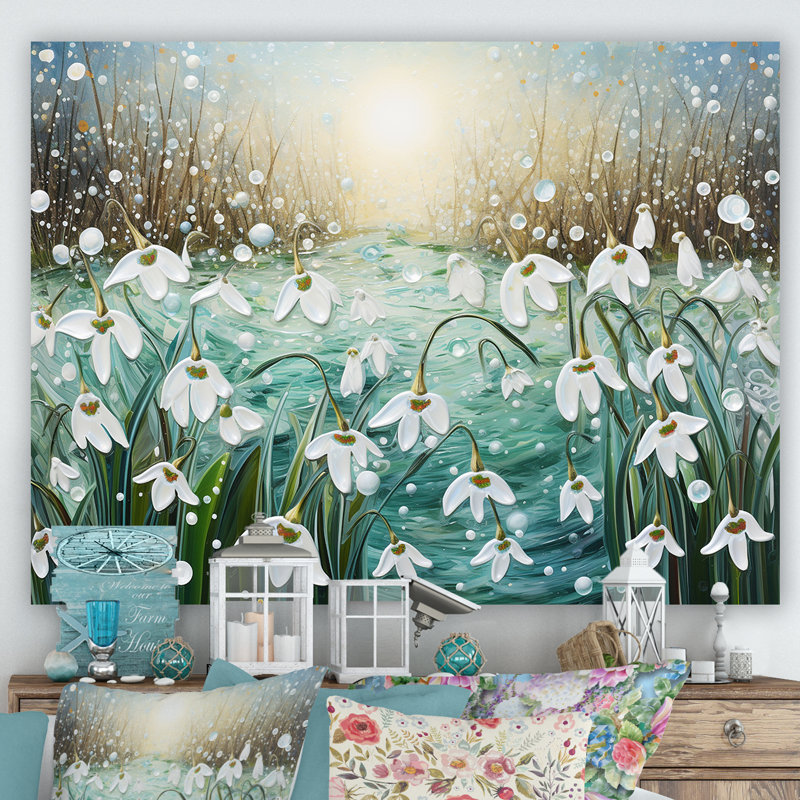 Snowdrop Flowers Field in Winter - impression, H 24 po x l 32 po x P 1 po, Toile tendue