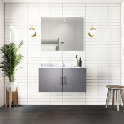 Meuble-lavabo gris foncé 36 po X 22 avec miroir à DEL - Vaste espace de rangement spacieux entièrement assemblé