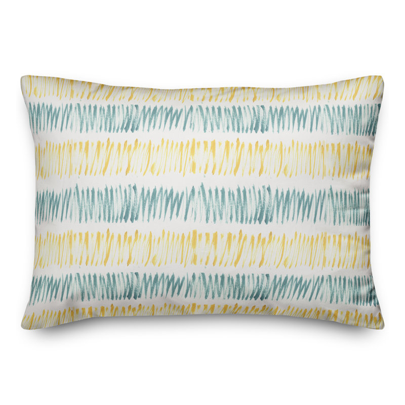  Coussin décoratif rayé intérieur / extérieur en polyester, H 18 po x l 25 po, Bleu/jaune