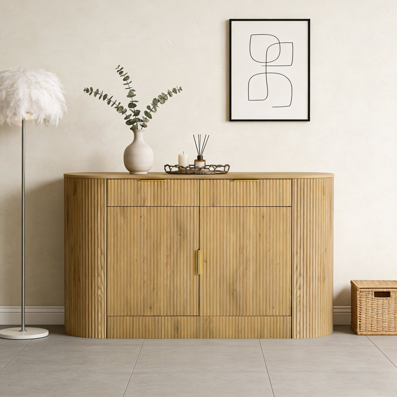 55.1 Inch Modern Storage Lilliam with 2 Doors, 2 Drawers, and 3-Tier Side Shelves for Versatile Home Organization., Natural