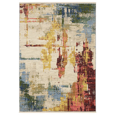 Japhenia Abstract Beige/Multi Wool Blend Area Rug