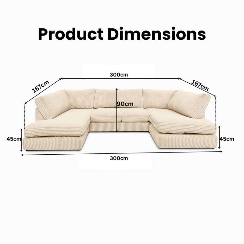 7 Seater Corduroy Corner Sofa, Cream