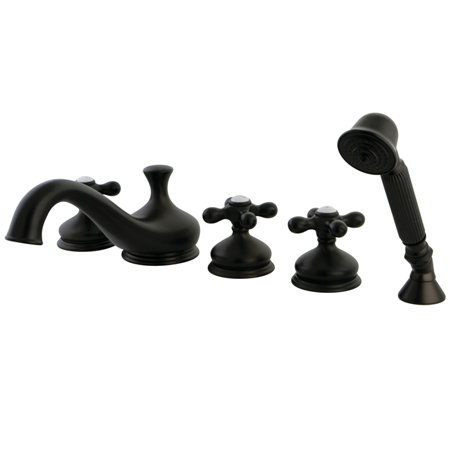 Robinet de baignoire romaine à fixation sur plateau à poignée triple avec douche à main Heritage, Bronze huilé