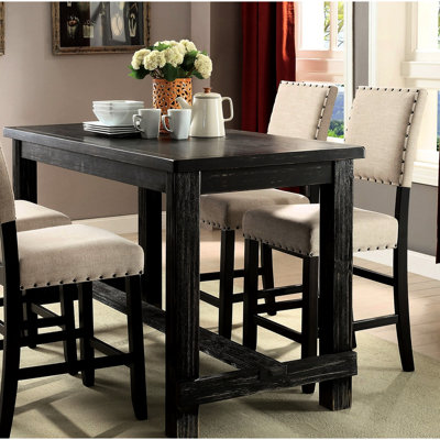 Table haute de style transitionnel - Noir antique, grain rustique, salle à manger classique