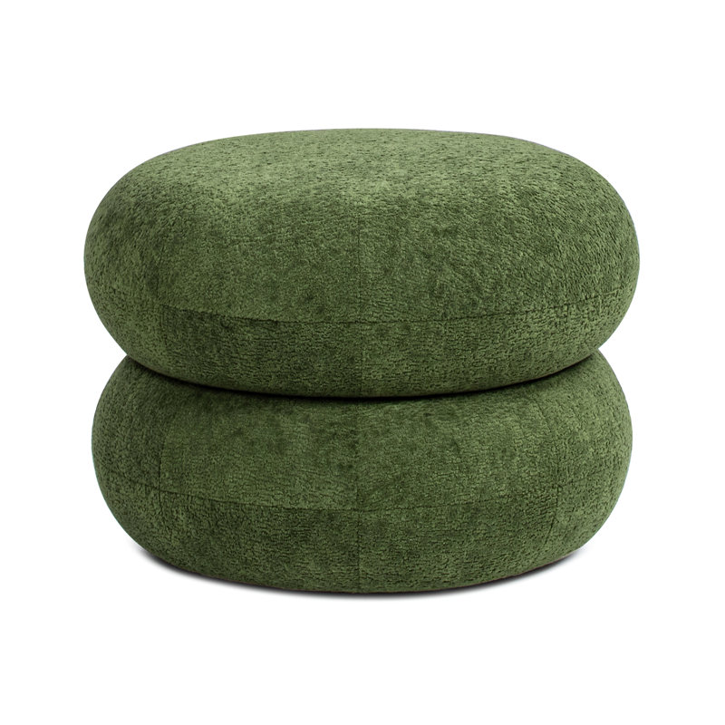 Maryport 19.5" Low Round Upholstered Ottoman,   Green Teddy