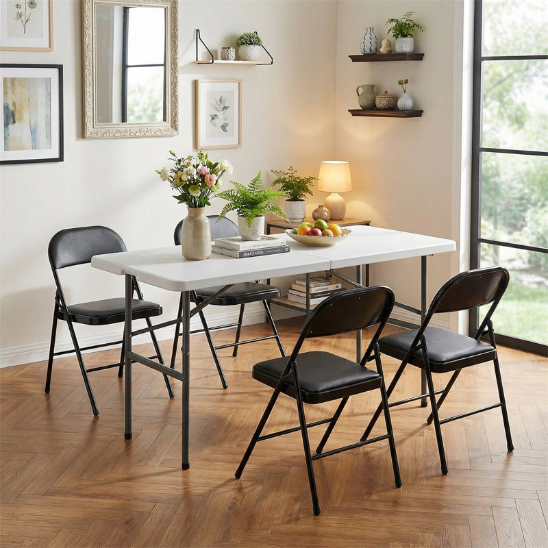 Ensemble de table pliante 4 pi avec 4 chaises - Ensemble de meubles pliables portatifs pour le camping, les fêtes, l'intérieur et l'extérieur