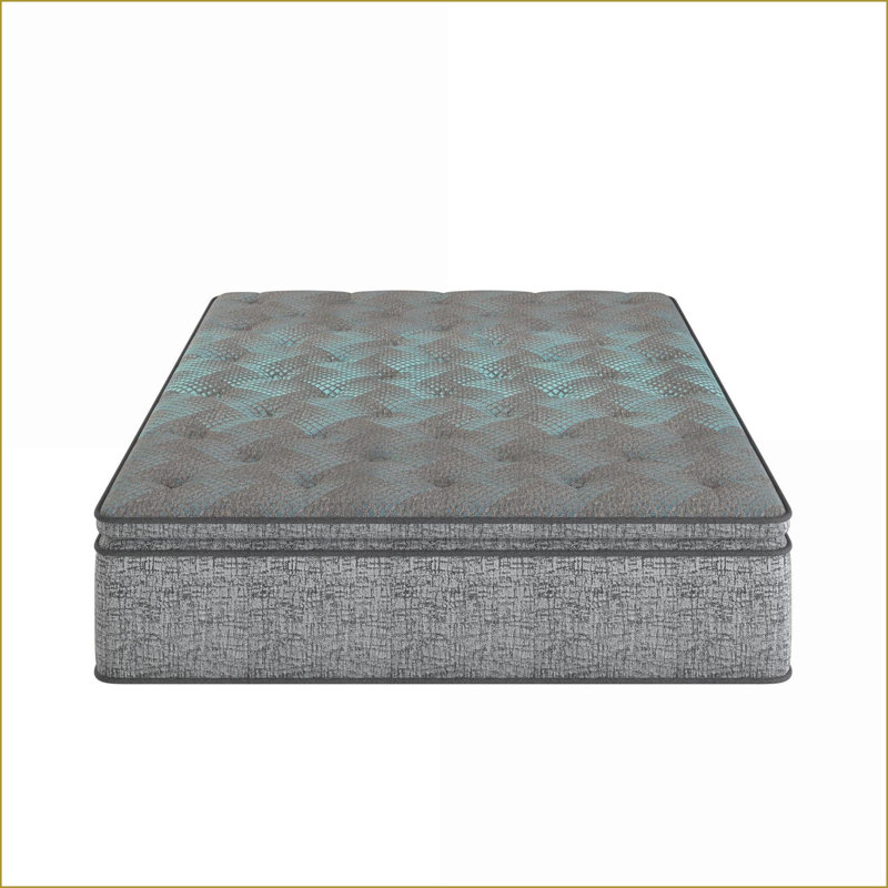 Mattresses | Restonic 12” Hybrid Euro Top Twin Mattress, Plush Comfort with Individual Pocketed Coils | Foam | Grey+Blue, 12"
