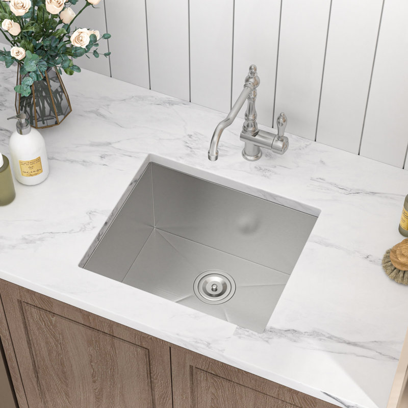 23"L x 18"W Undermount Laundry Sink 16 Gauge Stainless Steel Deep Utility Sink with Bottom Grid, Brushed Nickel